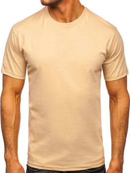 Bežové pánske bavlnené tričko bez potlače Bolf 192397