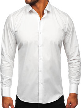 Biela pánska bavlnená elegantná slim fit košeľa s dlhými rukávmi Bolf TSM13