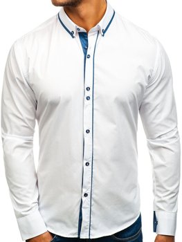 Biela pánska elegantá košeľa s dlhými rukávmi BOLF 8823