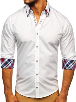 Biela pánska elegantná košeľa s dlhými rukávmi BOLF 3701
