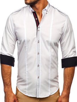 Biela pánska elegantná košeľa s dlhými rukávmi BOLF 4707