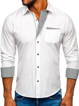 Biela pánska elegantná košeľa s dlhými rukávmi BOLF 4713
