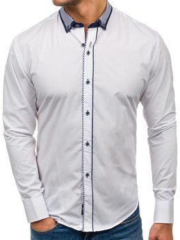 Biela pánska elegantná košeľa s dlhými rukávmi BOLF 6941