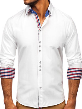 Biela pánska elegantná košeľa s dlhými rukávmi BOLF 926
