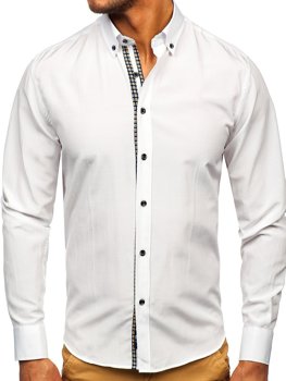 Biela pánska košeľa s dlhými rukávmi Bolf 20715