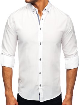Biela pánska košeľa s dlhými rukávmi Bolf 20717