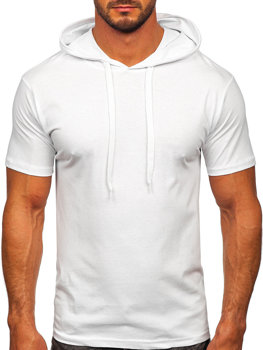 Biele pánske bavlnené tričko s kapucňou bez potlače Bolf 14513