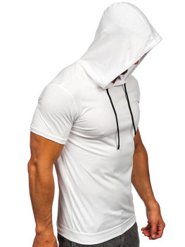 Biele pánske tričko s kapucňou bez potlače Bolf 8T955