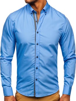 Blankytne modrá pánska košeľa s dlhými rukávmi Bolf 20715