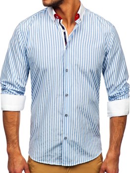 Blankytne modrá pánska pruhovaná košeľa s dlhými rukávmi Bolf 20727