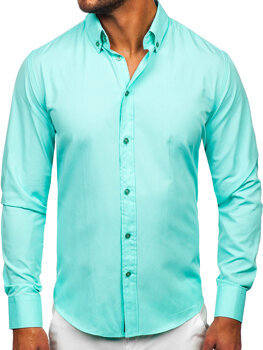 Bledotyrkysová pánska elegantná košeľa s dlhými rukávmi Bolf 5821-1