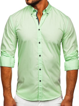 Bledozelená pánska košeľa s dlhými rukávmi Bolf 20716
