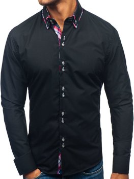 Čierna pánska elegantá košeľa s dlhými rukávmi BOLF 2712