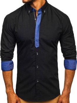 Čierna pánska elegantná košeľa s dlhými rukávmi BOLF 3725