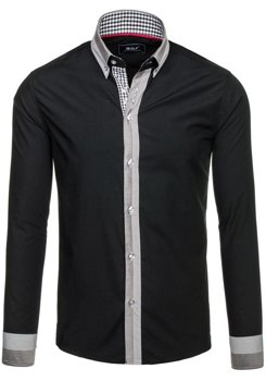 Čierna pánska elegantná košeľa s dlhými rukávmi BOLF 6950