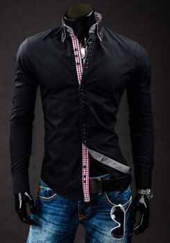 Čierna pánska elegantná košeľa s dlhými rukávmi Bolf 0926A