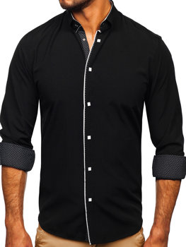 Čierna pánska elegantná košeľa s dlhými rukávmi Bolf 7724-1