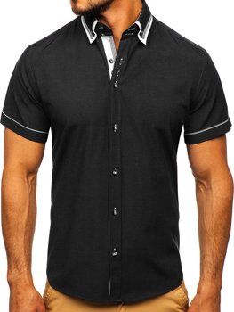 Čierna pánska košeľa s krátkymi rukávmi BOLF 3520