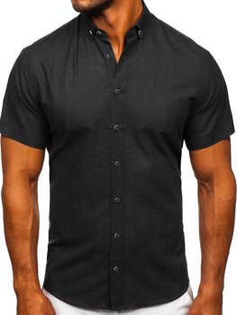 Čierna pánska košeľa s krátkymi rukávmi Bolf 20501