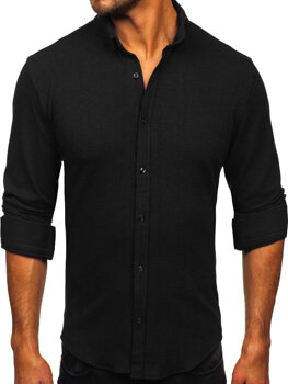 Čierna pánska mušelínová košeľa s dlhými rukávmi Bolf 506
