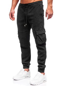 Čierne pánske rifľové jogger nohavice s cargo vreckami Bolf MP0105N