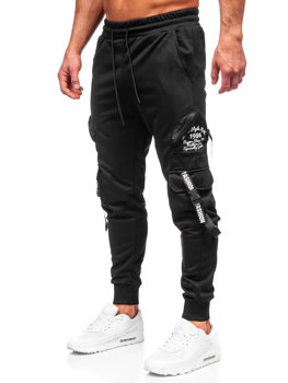 Čierne pánske teplákové jogger nohavice s cargo vreckami Bolf HS7172