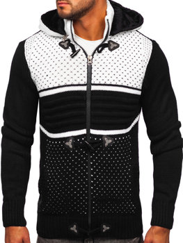 Čierny hrubý pánsky sveter/bunda so zapínaním na zips s kapucňou Bolf 2047