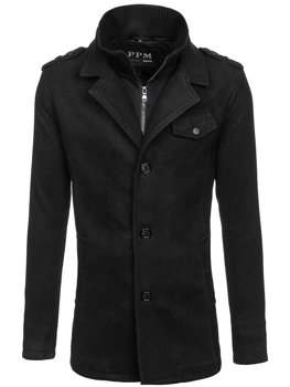 Čierny jednoradový pánsky kabát s vysokým golierom Bolf 8853F