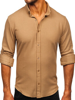 Hnedá pánska mušelínová košeľa s dlhými rukávmi Bolf 506