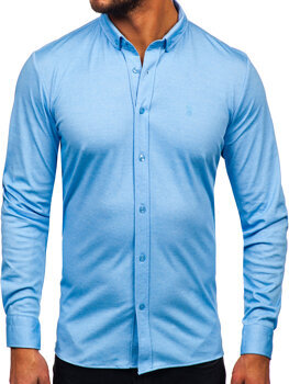 Modrá pánska casual košeľa s dlhými rukávmi Bolf 500