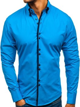 Modrá pánska elegantá košeľa s dlhými rukávmi BOLF 1721-A