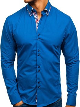 Modrá pánska elegantá košeľa s dlhými rukávmi BOLF 4704-1