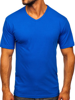 Modré pánske tričko bez potlače s výstrihom do V Bolf 192131