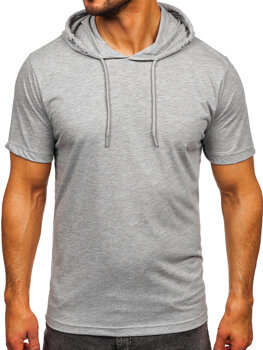 Sivé pánske bavlnené tričko s kapucňou bez potlače Bolf 14513
