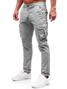 Sivé pánske látkové nohavice s cargo vreckami Bolf ZK7815
