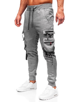 Sivé pánske teplákové jogger nohavice s cargo vreckami Bolf HSS015