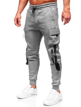 Sivé pánske teplákové jogger nohavice s cargo vreckami Bolf HSS020