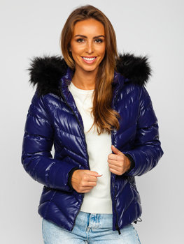 Tmavomodrá dámska prešívaná zimná bunda s kapucňou Bolf 23068
