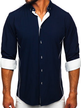 Tmavomodrá pánska elegantná košeľa s dlhými rukávmi Bolf 5722-1