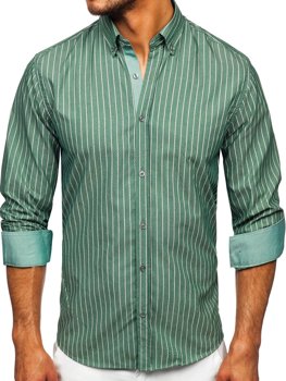 Zelená pánska pruhovaná košeľa s dlhými rukávmi Bolf 20731-1