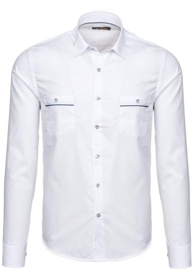 Biela pánska elegantná košeľa s dlhými rukávmi BOLF 5792
