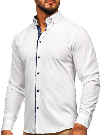Biela pánska elegantná košeľa s dlhými rukávmi Bolf 7724-1