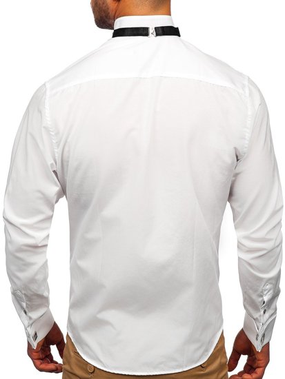 Biela pánska košeľa s dlhými rukávmi BOLF 4702 motýlik+manžetové knoflíčky
