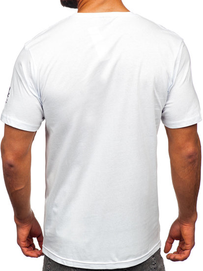 Biele pánske bavlnené tričko s potlačou Bolf 14784