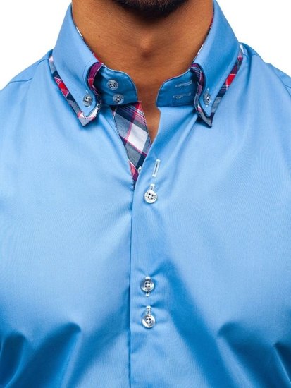 Blankytná pánska elegantá košeľa s dlhými rukávmi BOLF 2712