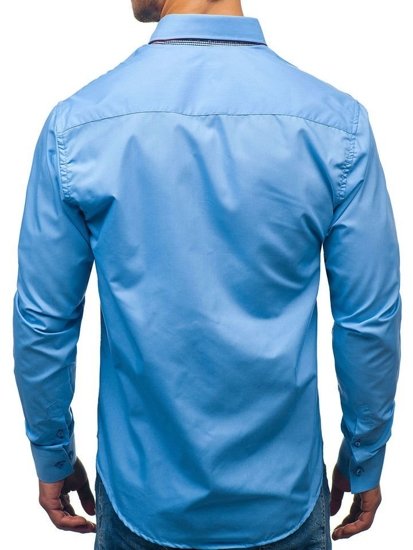 Blankytná pánska elegantá košeľa s dlhými rukávmi BOLF 2785