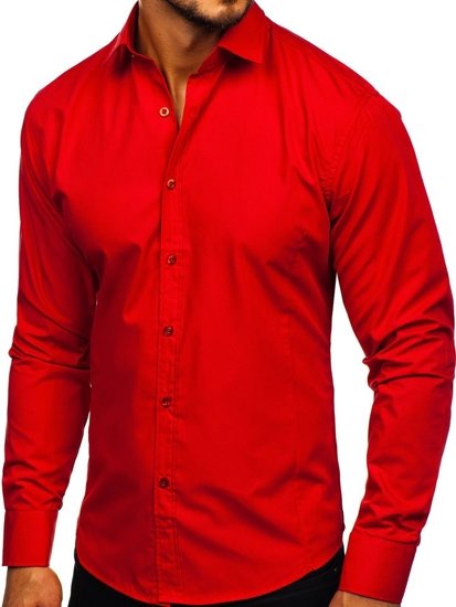 Červená pánska elegantná košeľa s dlhými rukávmi Bolf 1703