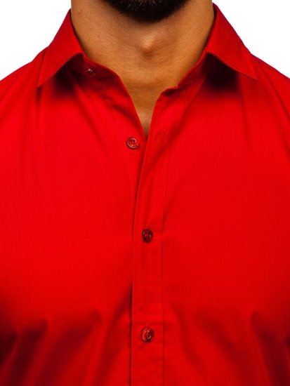 Červená pánska elegantná košeľa s dlhými rukávmi Bolf 1703