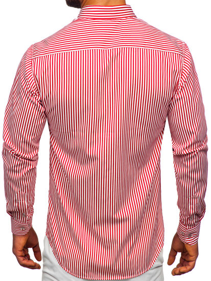Červená pánska košeľa s dlhými rukávmi, s pruhovaným vzorom Bolf 22731