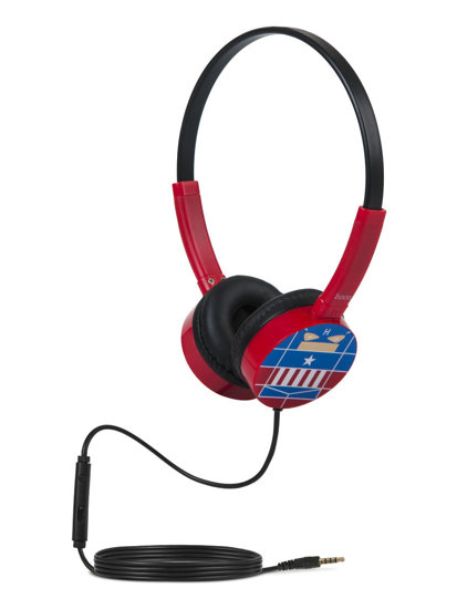 Červené káblové slúchadlá na uší s mikrofónom pre deti Captain America W15KA